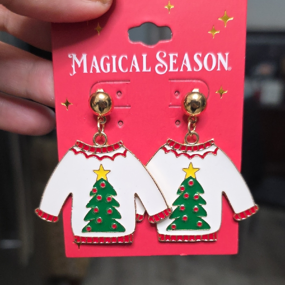 Gold and Green Christmas Tree Earrings